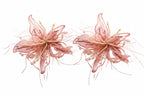 Dreamy pink feather drop earrings with geometric design and ethereal style for women