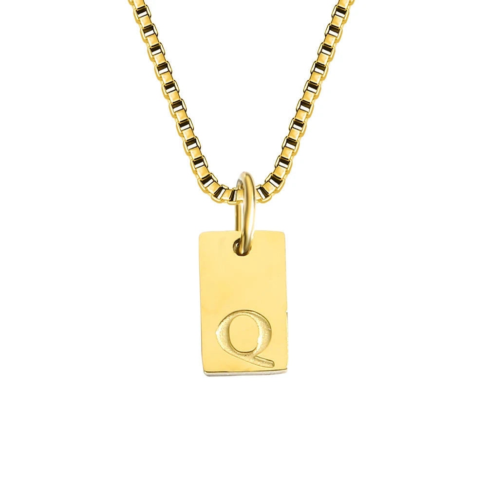 14K Gold Initial Pendant Necklace, Stainless Steel
