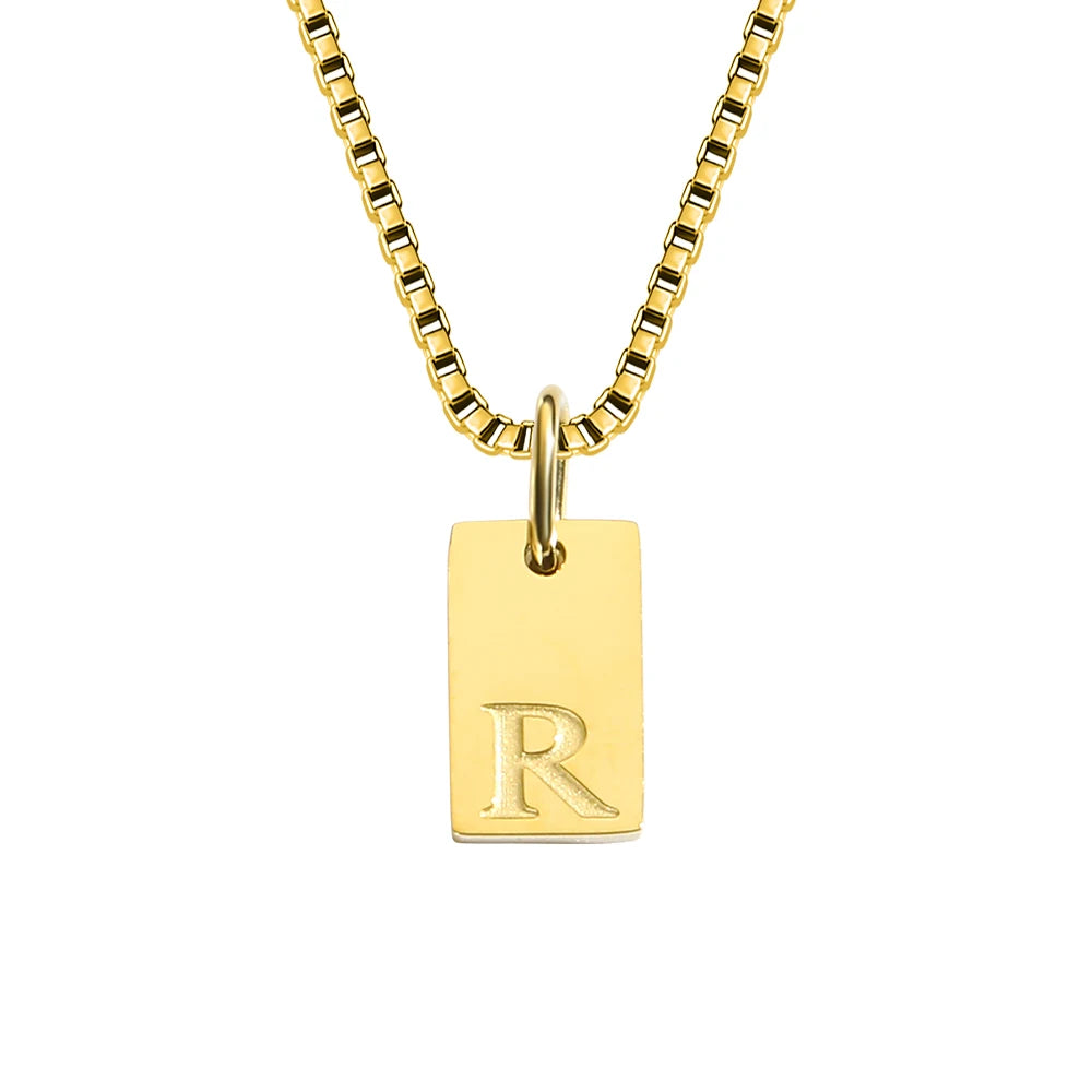 14K Gold Initial Pendant Necklace, Stainless Steel