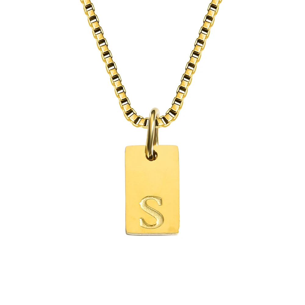 14K Gold Initial Pendant Necklace, Stainless Steel