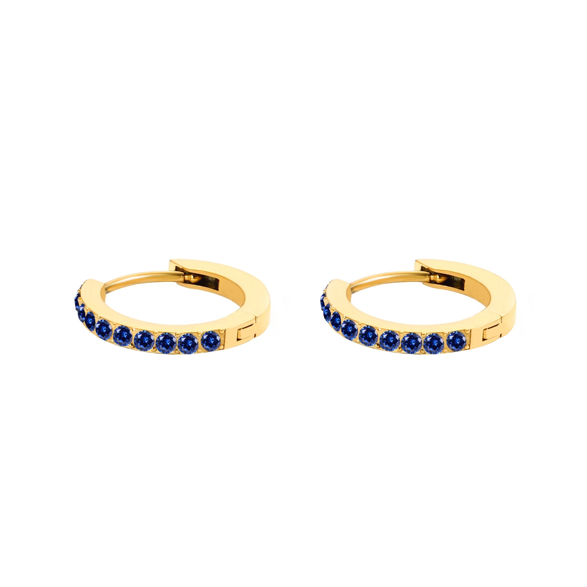 14K Gold Plated Birthstone Hoop Earrings , Stainless Steel CZ Stone Circle Hoops