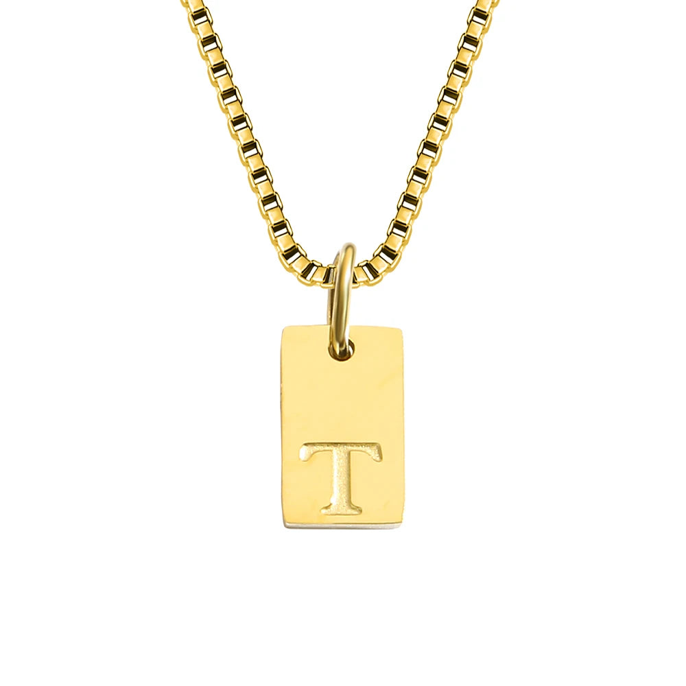 14K Gold Initial Pendant Necklace, Stainless Steel