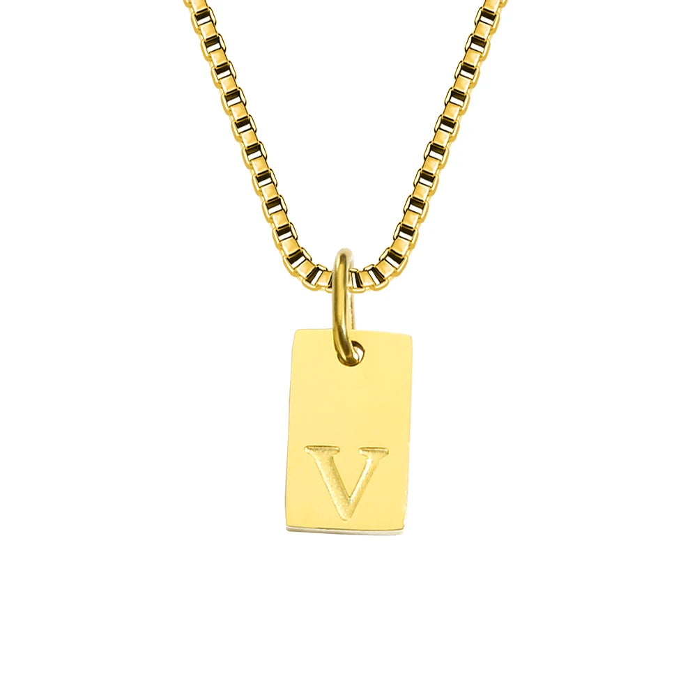 14K Gold Initial Pendant Necklace, Stainless Steel