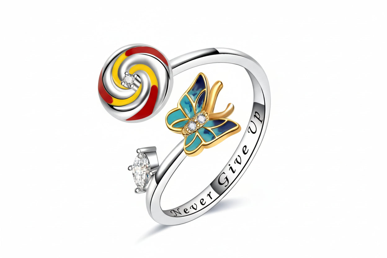 925 sterling silver evil eye yin yang adjustable anxiety ring with fidget spinner design for women