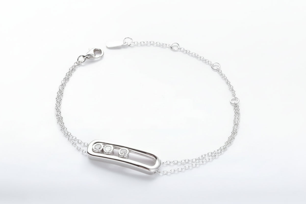 “925 sterling silver move stone bracelet with clear zircon, adjustable women’s bracelet in silver, gold and rose gold”