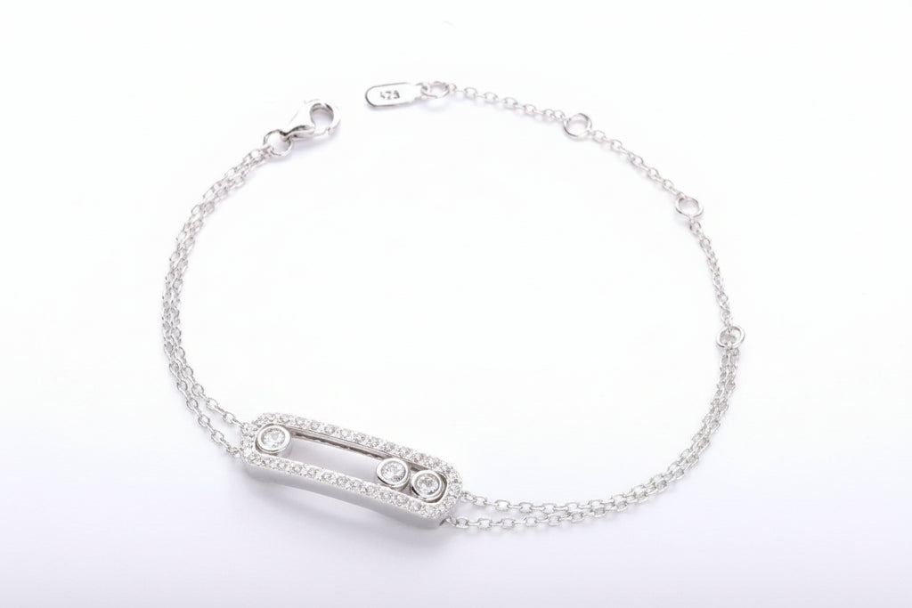 “925 sterling silver move stone bracelet with clear zircon, adjustable women’s bracelet in silver, gold and rose gold”