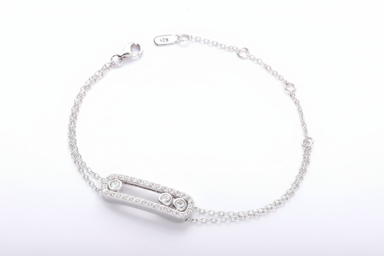 “925 sterling silver move stone bracelet with clear zircon, adjustable women’s bracelet in silver, gold and rose gold”