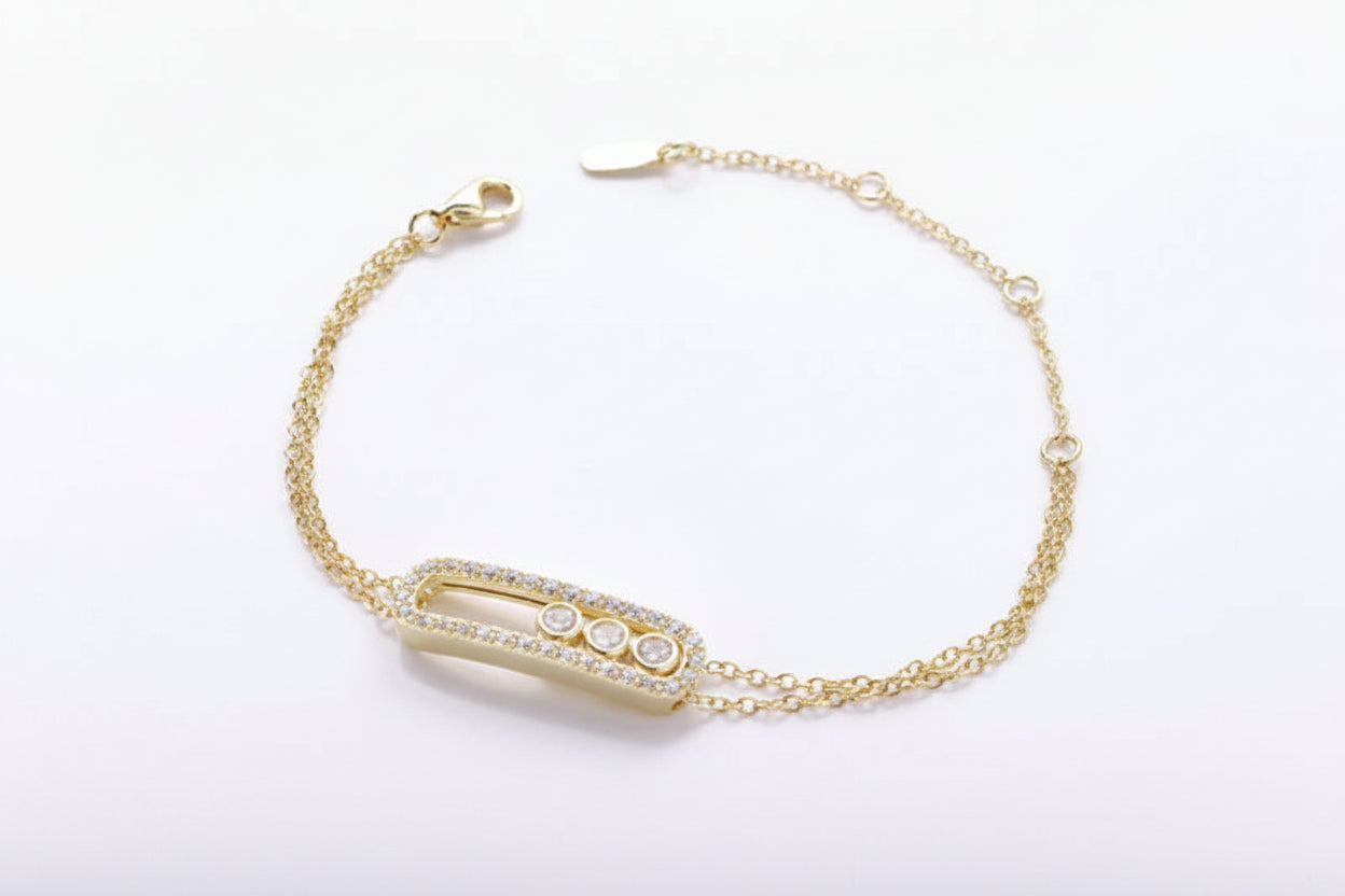 “925 sterling silver move stone bracelet with clear zircon, adjustable women’s bracelet in silver, gold and rose gold”