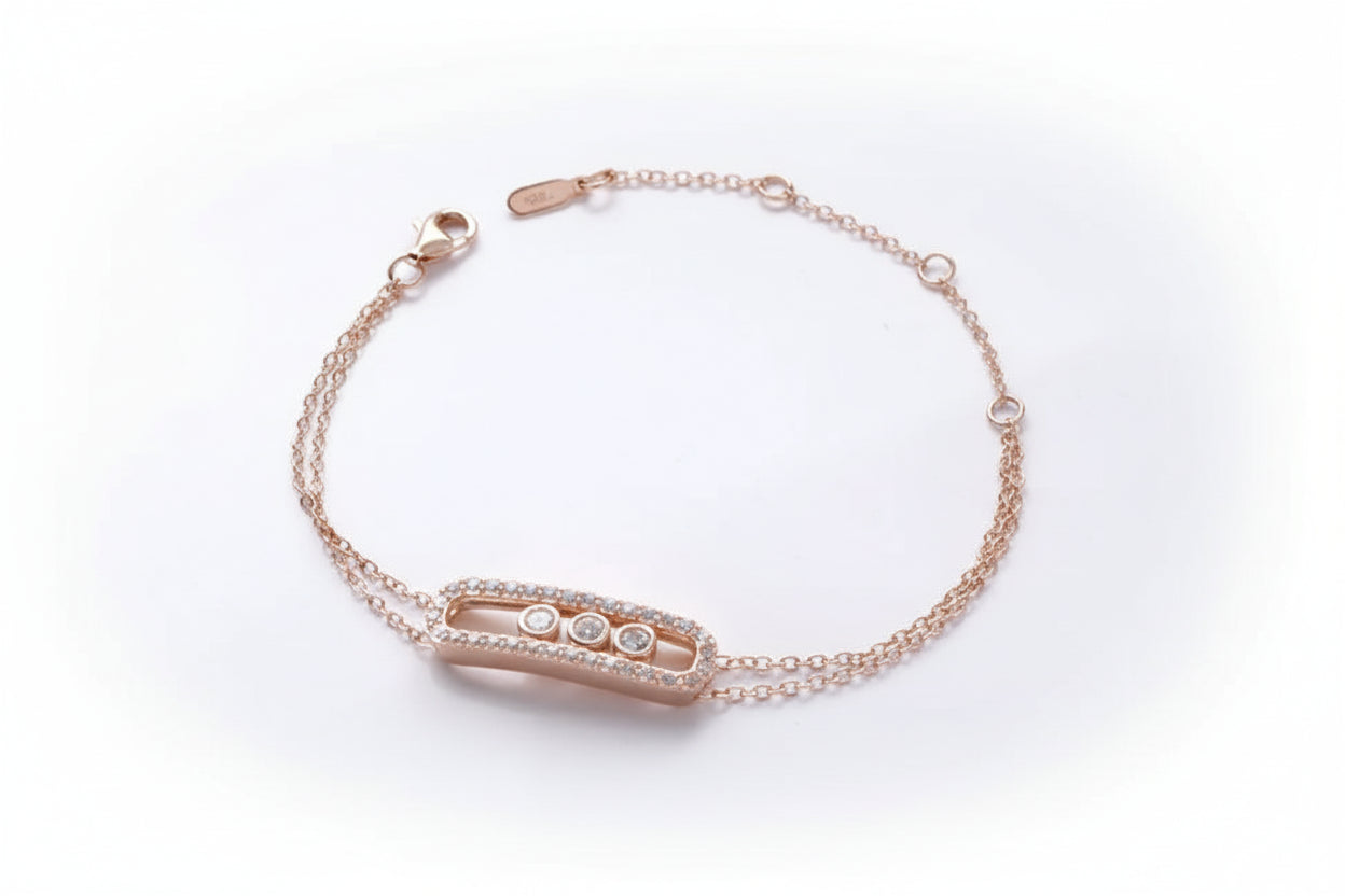 “925 sterling silver move stone bracelet with clear zircon, adjustable women’s bracelet in silver, gold and rose gold”