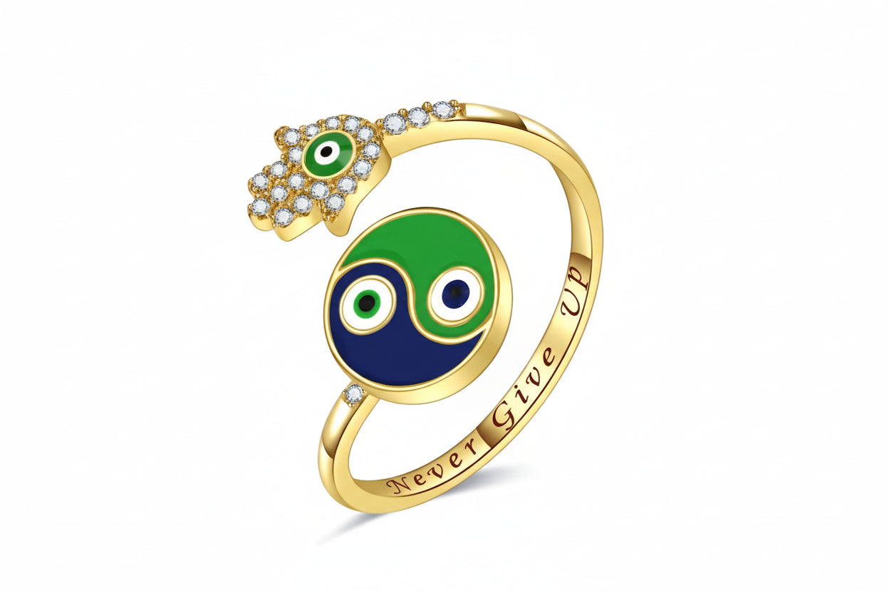 925 sterling silver evil eye yin yang adjustable anxiety ring with fidget spinner design for women