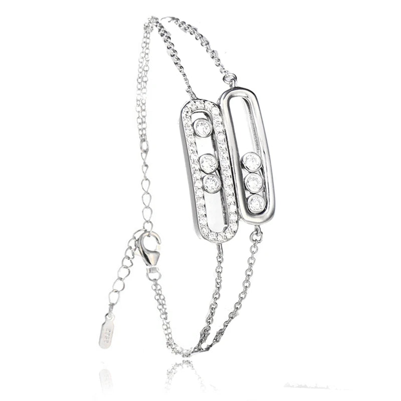 925 sterling silver double move buckle bracelet for women, adjustable chain bracelet in silver finish